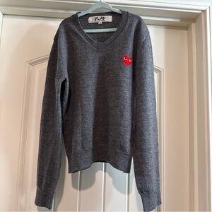 Comme des Garcons Gray V-Neck Sweater with Red Heart repairs Japan made